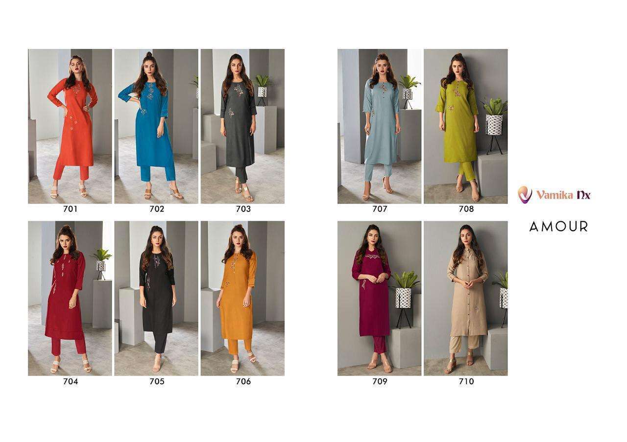 Vamika Nx Amour Viscose Slub Kurti With Pant Catalog - Pure Viscose Slub Top, Rubby Cotton Pant | Multi Color, Size S-3xl, Ethnic Style, Embroidered Pattern, Washable, Suitable For All Seasons