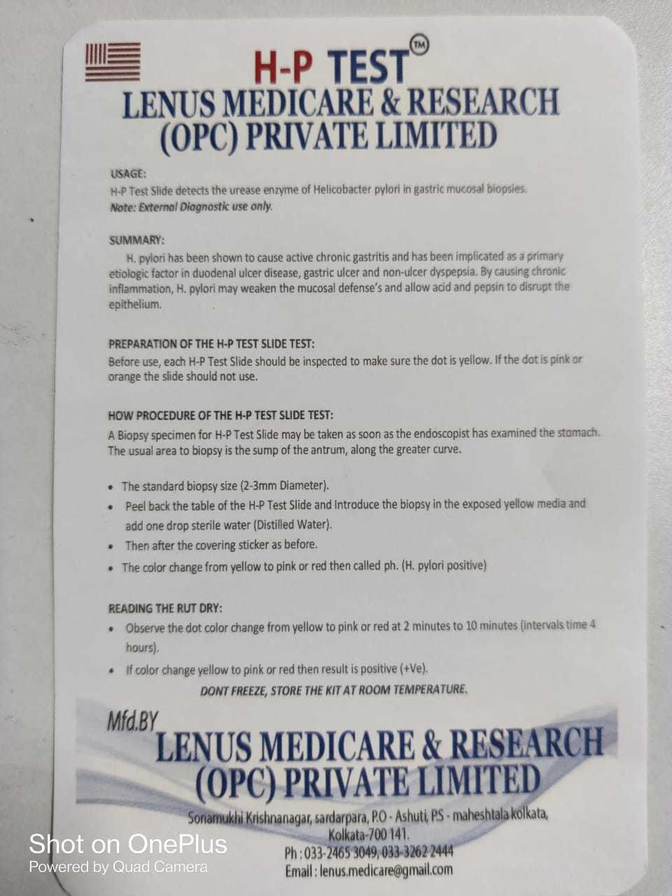 Transparent H.pylori Test Kit