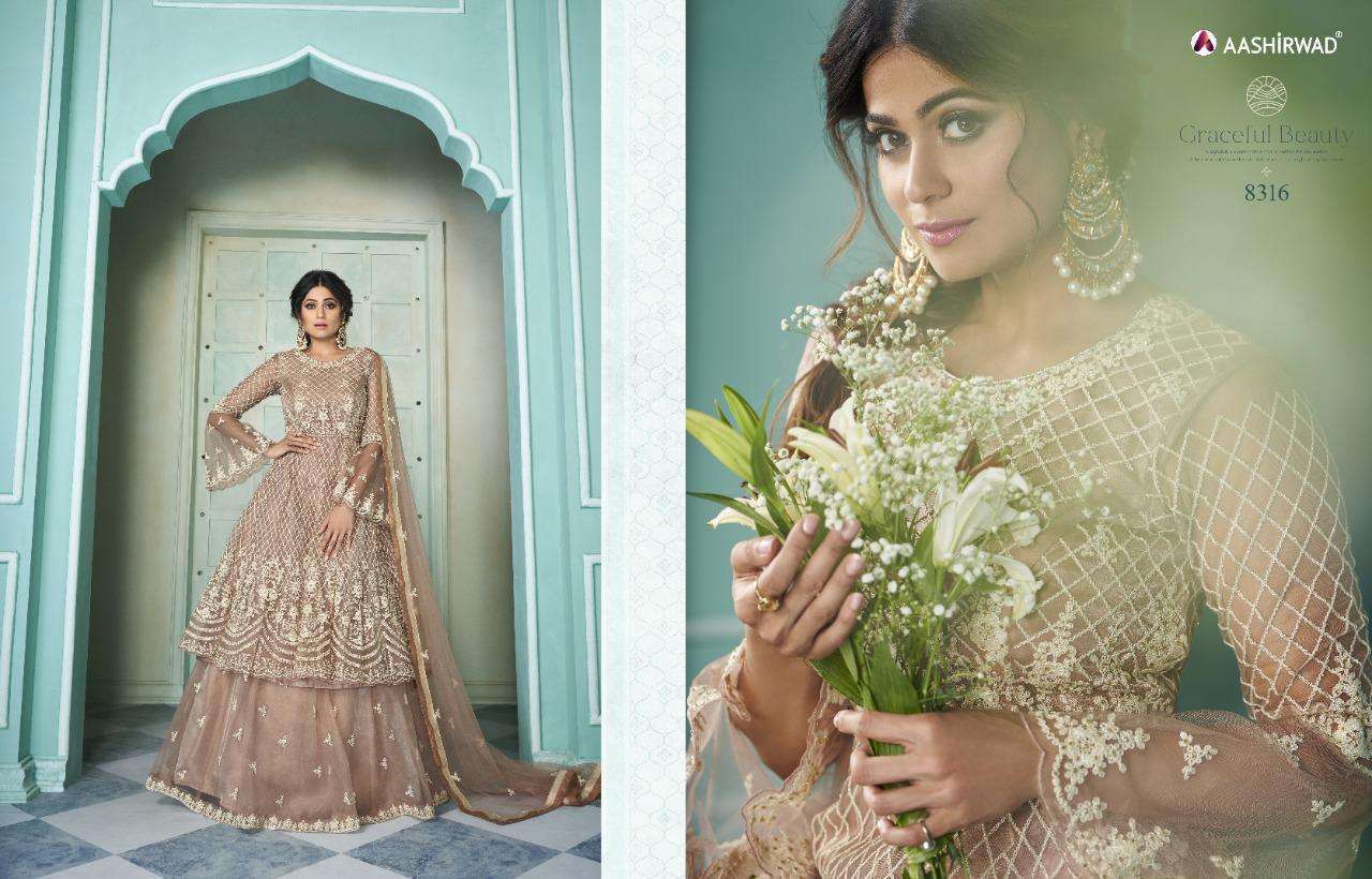 Multi Color Aashirwad Creation Shaheen Butterfly Net With Full Embroidered Suit Catalog