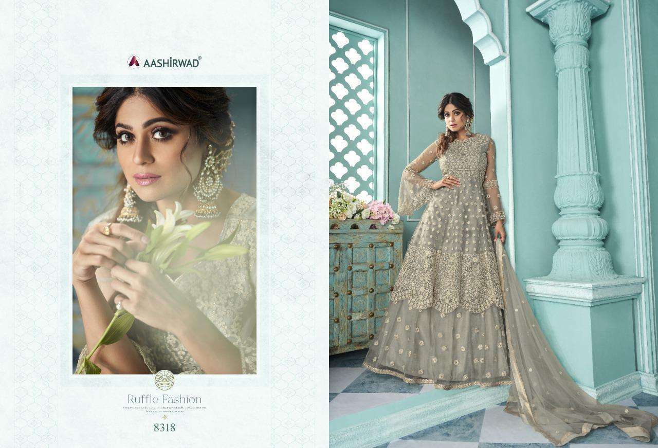 Multi Color Aashirwad Creation Shaheen Butterfly Net With Full Embroidered Suit Catalog