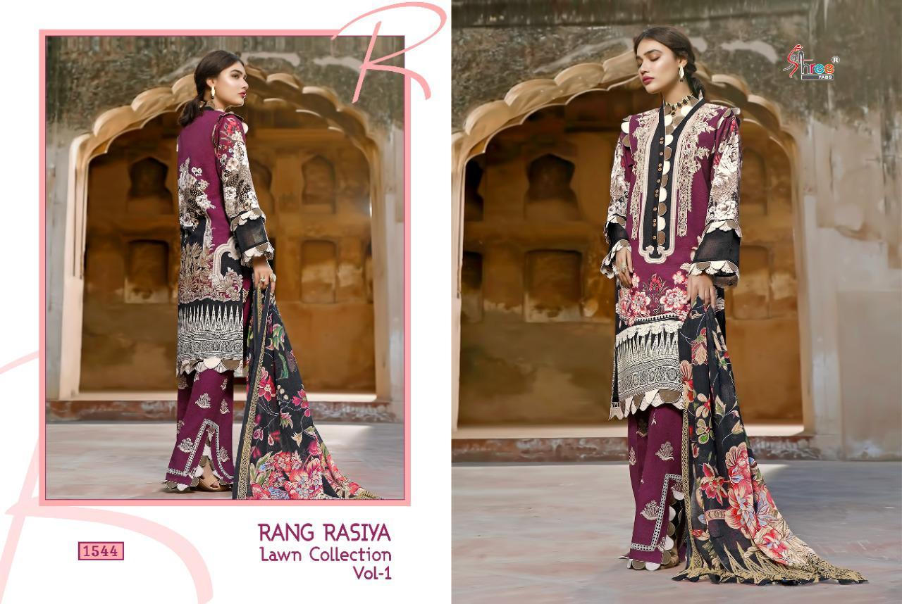Multi Color Shree Fabs Rang Rasiya Lawn Collection Vol 1 Cotton Karachi Print With Work Dress Material Catalog
