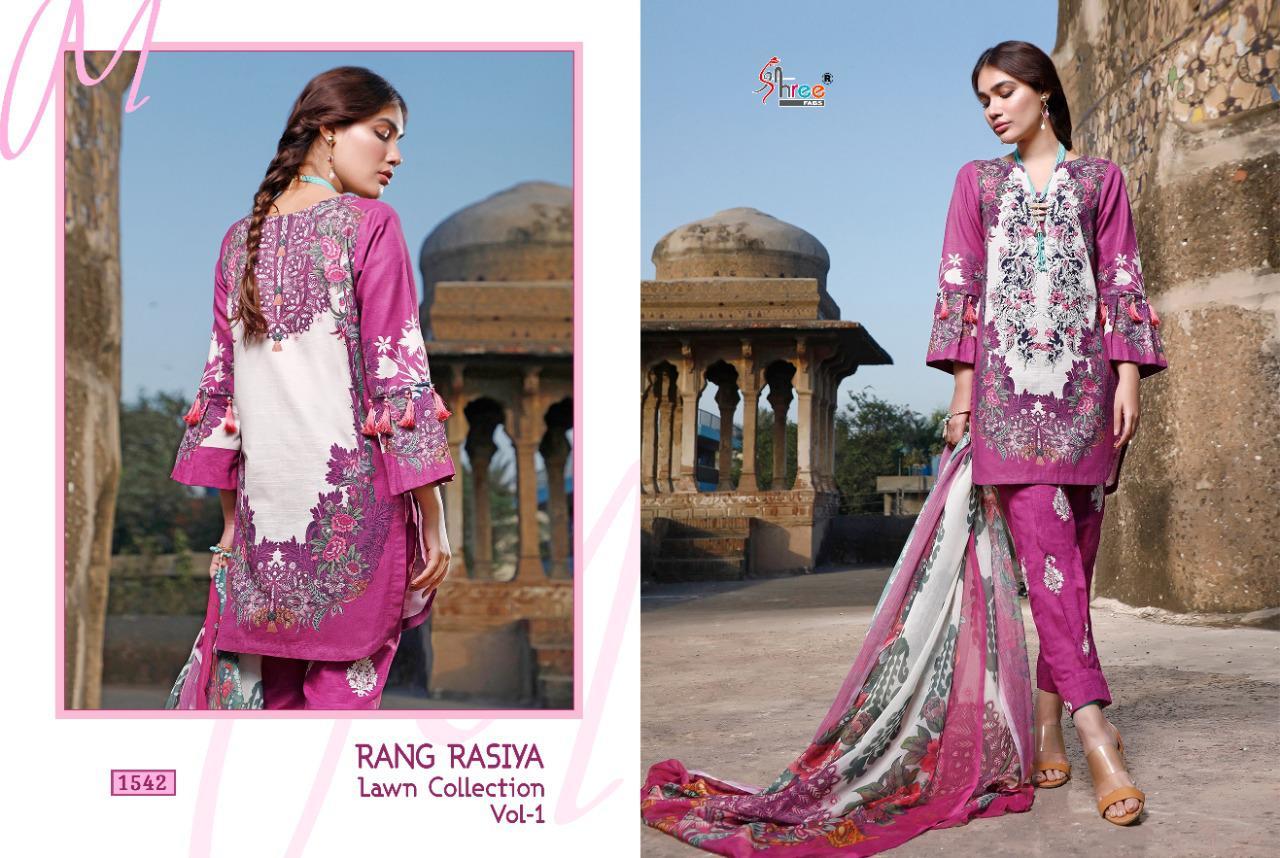 Multi Color Shree Fabs Rang Rasiya Lawn Collection Vol 1 Cotton Karachi Print With Work Dress Material Catalog