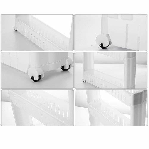 2 Tier Kitchen Storage Rack - Abs Plastic & Stainless Steel, 32x22x38 Cm, White Silver, Multi-layer Storage, Wheels, Rust Proof