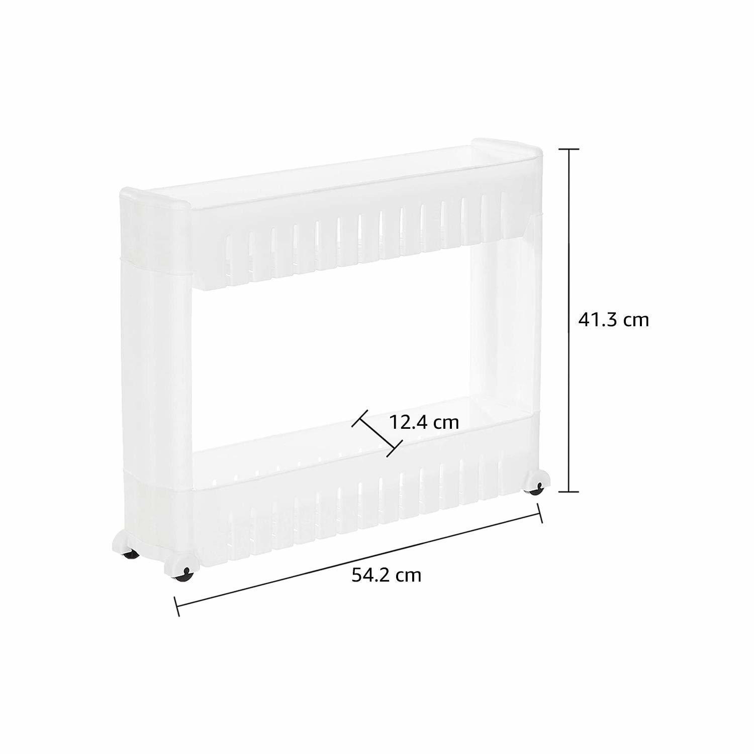 2 Tier Kitchen Storage Rack - Abs Plastic & Stainless Steel, 32x22x38 Cm, White Silver, Multi-layer Storage, Wheels, Rust Proof