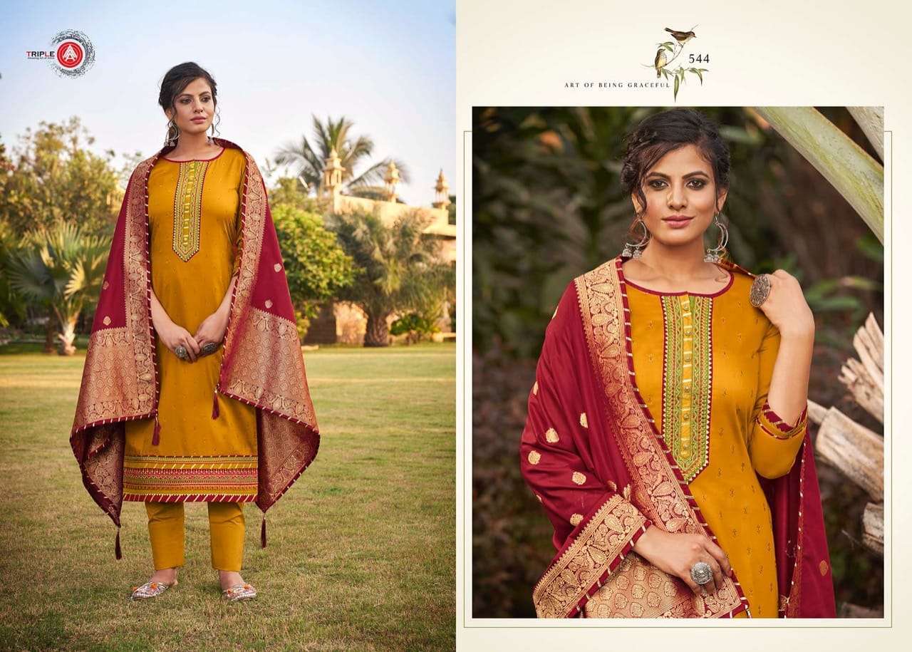Multi Color Triple Aaa Kasturi Vol 5 Jam Silk With Work Dress Material Catalog