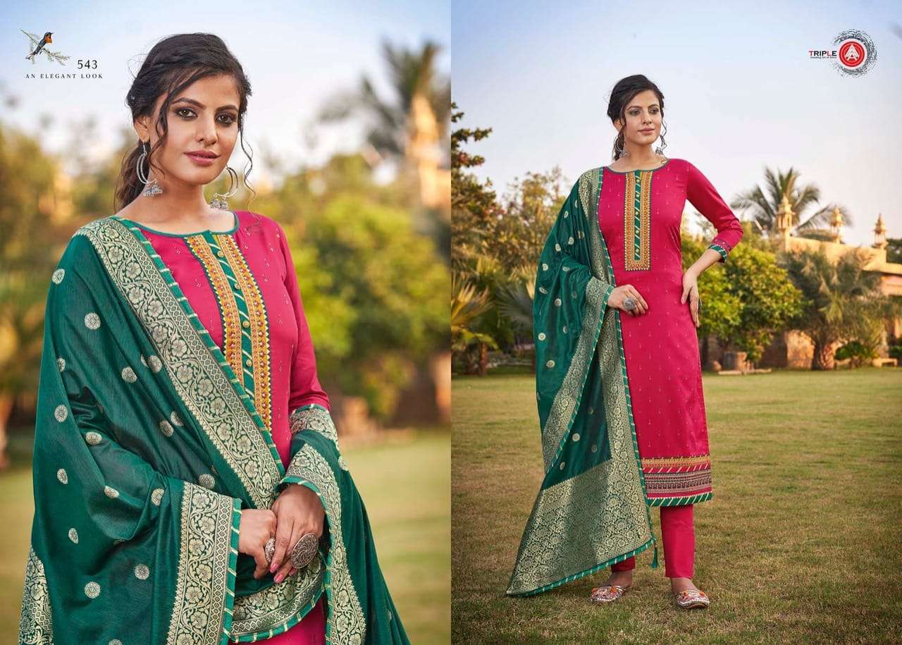 Multi Color Triple Aaa Kasturi Vol 5 Jam Silk With Work Dress Material Catalog