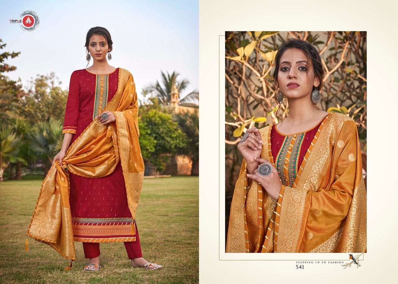 Multi Color Triple Aaa Kasturi Vol 5 Jam Silk With Work Dress Material Catalog
