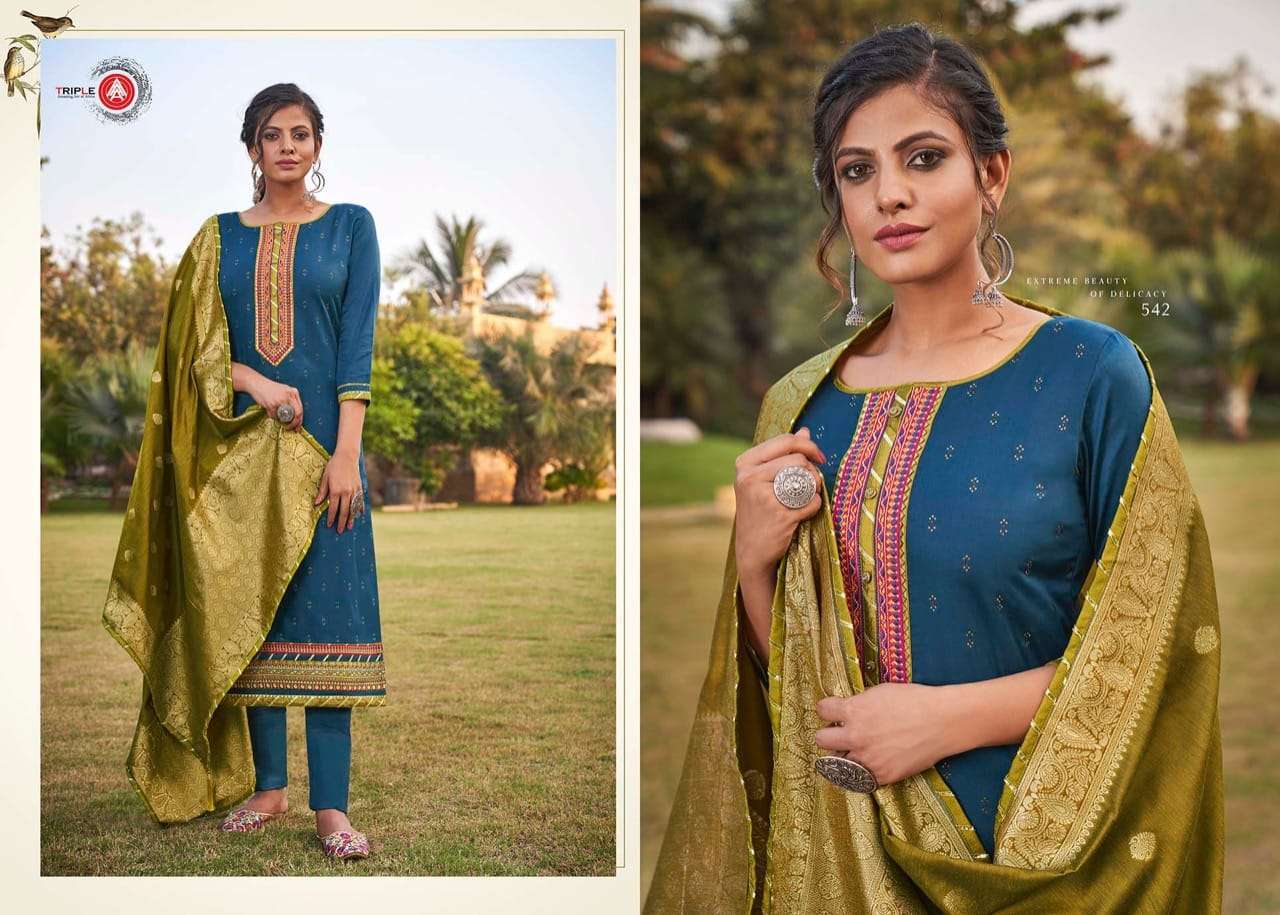Multi Color Triple Aaa Kasturi Vol 5 Jam Silk With Work Dress Material Catalog