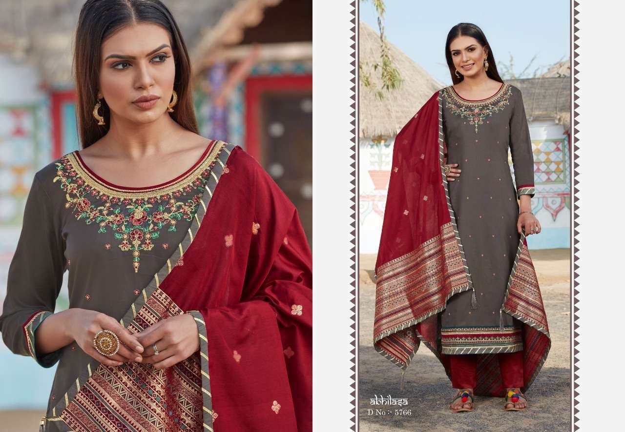 Kessi Raj Gharana Vol 2 - Jam Silk Dress Material With Khatli Embroidery, Multi Color | All Season Ethnic Wear, Washable & Dry Clean Only