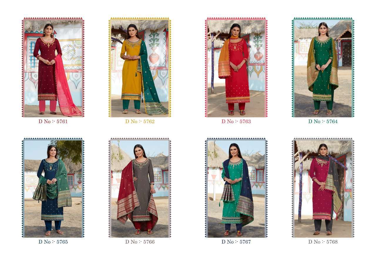 Kessi Raj Gharana Vol 2 - Jam Silk Dress Material With Khatli Embroidery, Multi Color | All Season Ethnic Wear, Washable & Dry Clean Only