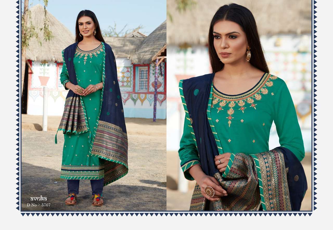 Kessi Raj Gharana Vol 2 - Jam Silk Dress Material With Khatli Embroidery, Multi Color | All Season Ethnic Wear, Washable & Dry Clean Only