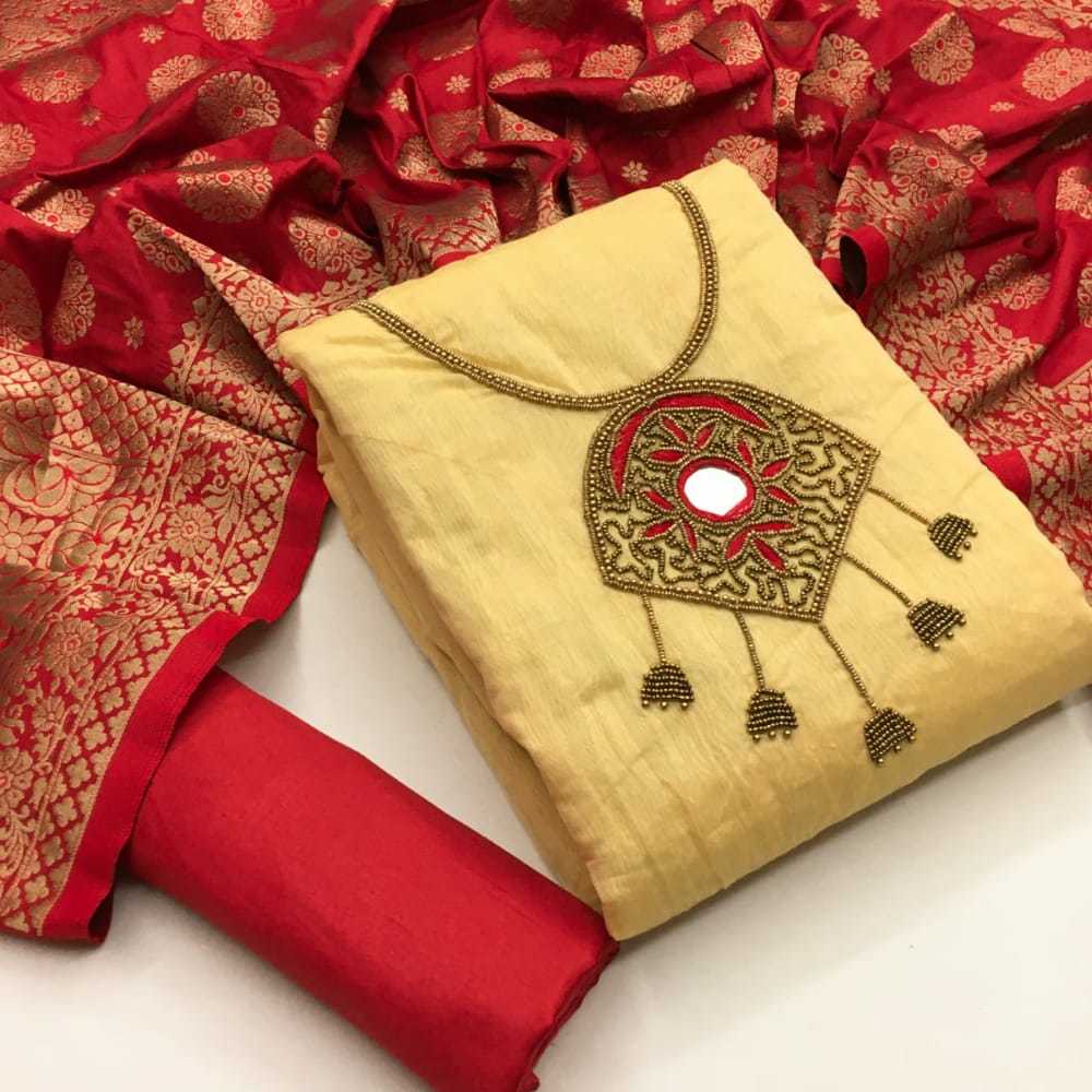 Exclusive Semi Modal & Santoons Dress Material Suit For Women - 2 Mtr Top & Bottom, Multi-color, Embroidered Hand Work, Free Size Semi-stitched, Ethnic Indian Style