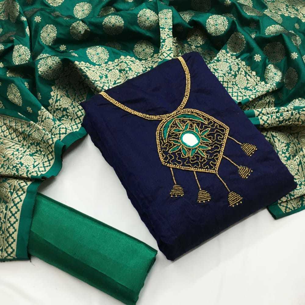 Exclusive Semi Modal & Santoons Dress Material Suit For Women - 2 Mtr Top & Bottom, Multi-color, Embroidered Hand Work, Free Size Semi-stitched, Ethnic Indian Style