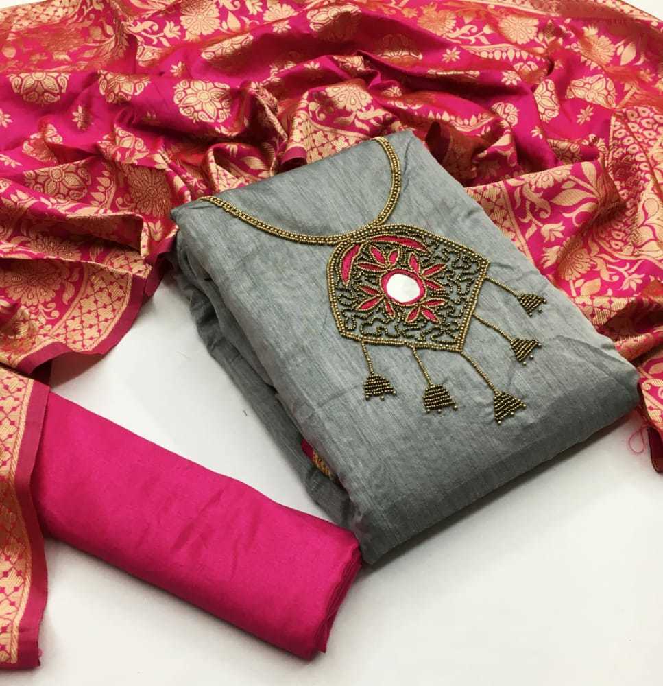 Exclusive Semi Modal & Santoons Dress Material Suit For Women - 2 Mtr Top & Bottom, Multi-color, Embroidered Hand Work, Free Size Semi-stitched, Ethnic Indian Style