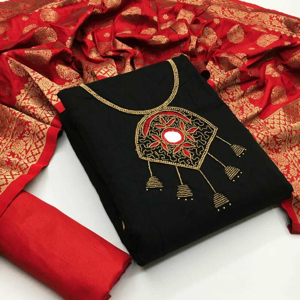 Exclusive Semi Modal & Santoons Dress Material Suit For Women - 2 Mtr Top & Bottom, Multi-color, Embroidered Hand Work, Free Size Semi-stitched, Ethnic Indian Style