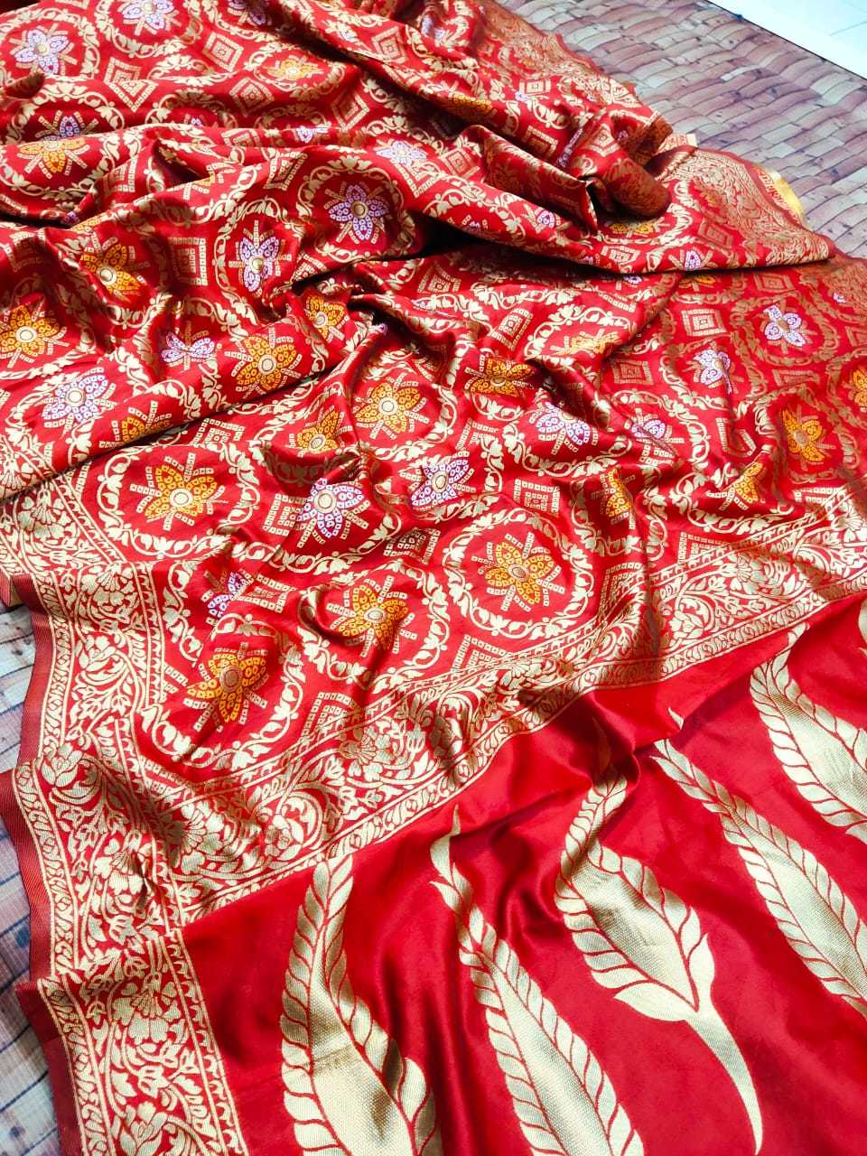 Saree - Bandhani Soft Lichi Silk, Rich Red Color With Jaquard Border | Elegant Ethnic Attire For Traditional Occasions, Lightweight And Easy To Drape