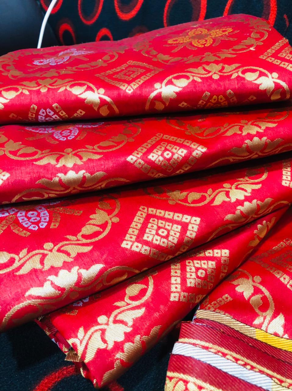 Saree - Bandhani Soft Lichi Silk, Rich Red Color With Jaquard Border | Elegant Ethnic Attire For Traditional Occasions, Lightweight And Easy To Drape