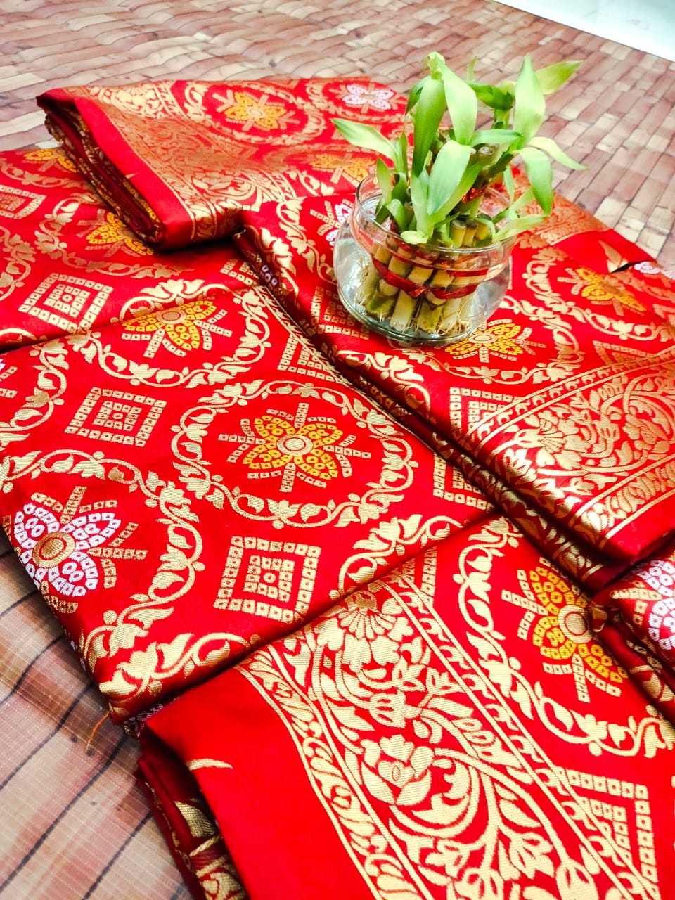 Saree - Bandhani Soft Lichi Silk, Rich Red Color With Jaquard Border | Elegant Ethnic Attire For Traditional Occasions, Lightweight And Easy To Drape