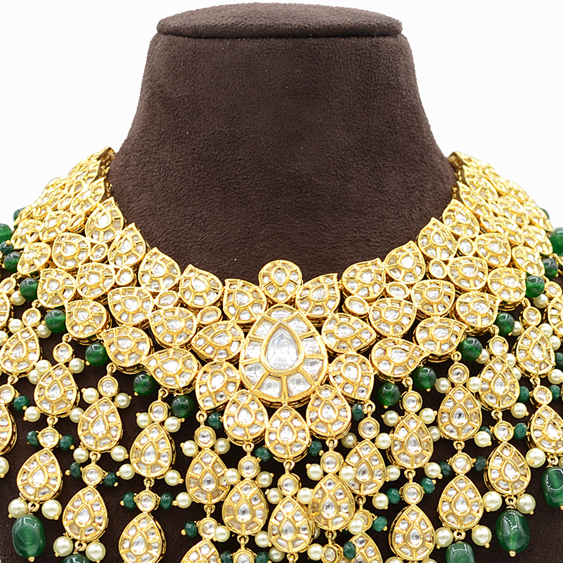 Kundan Necklace With Green Hangings