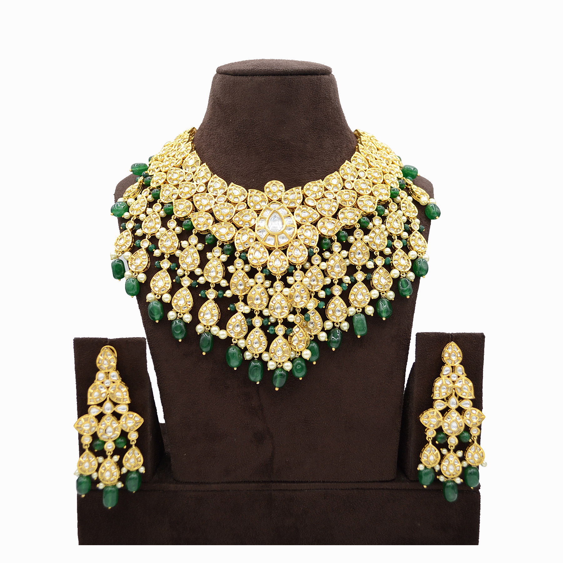 Kundan Necklace With Green Hangings