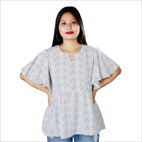 Ladies Fancy Top - Soft Fabric, All Sizes , White Color, Printed Pattern, Tear-Proof, Easy to Wash, Cut Sleeves, Ideal for Summer Casual Wear