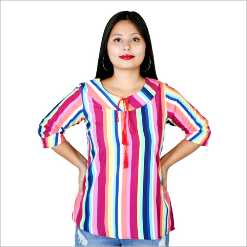 Colour Full Top - Cotton Blend, All Sizes | Multicolor Striped Design, Ideal For Summer, Perfect For Special Occasions