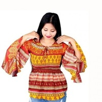 Running Border Print Top - Soft Lustrous Fabric, All Sizes | Multicolor, Embroidered Design With Eye-catching Embellishments For Summer Elegance