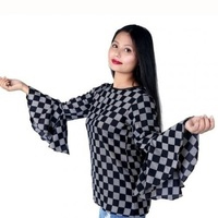 Black Check Print Top - Soft Fabric, All Sizes , Multicolor Printed Design For Summer Comfort With Customization Options Available
