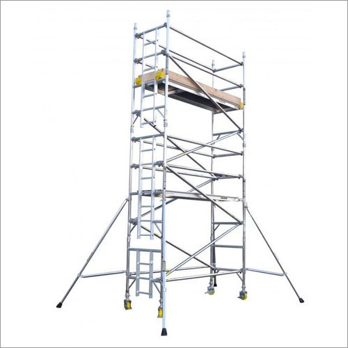 Scaffold Tower - Aluminium , Silver Finish , 4 Wheels For Household And Commercial Use