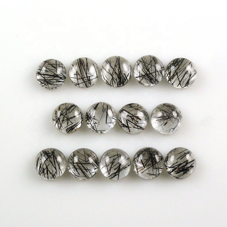 5mm Black Rutilated Quartz Round Cabochon Loose Gemstones Grade: Aaa