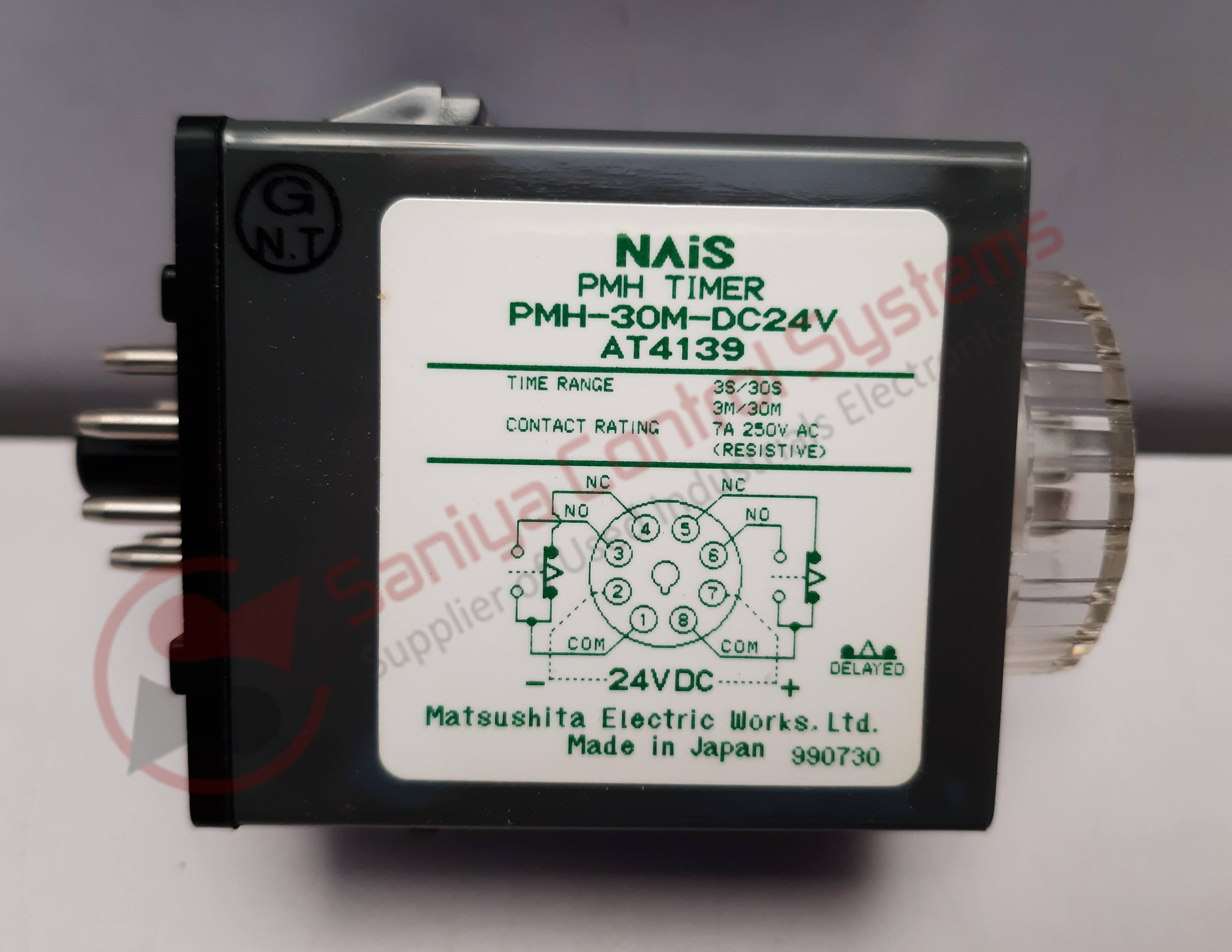 Pmh Timer - 3s/30s/3m/30m Timing Range, 7a 250v Ac Contact Rating, Black Color, 48-62 Hz Power Supply