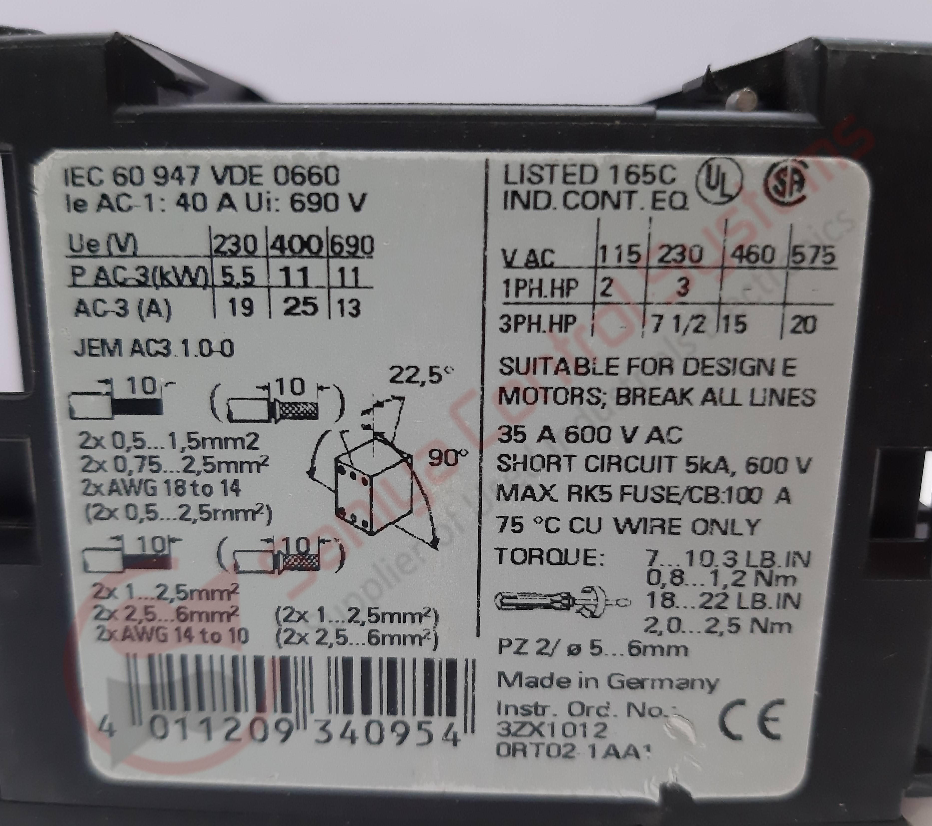 3rt1026-1a..0 Siemens Motor Starters Contactors - Electrical Control Device | Cream Color, Reliable Performance, High Efficiency