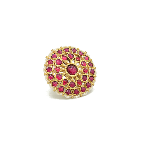Jadau Finger Ring with Ruby colour stonesJadau Finger Ring With Ruby Colour Stones