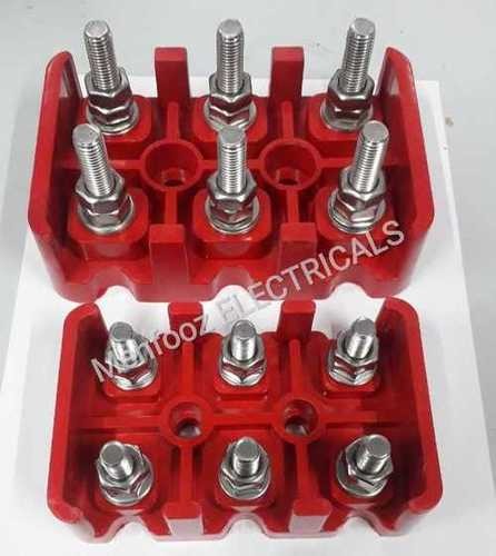 Terminal Plate - Polycarbonate 100mm x 50mm x 25mm, Red Finish, 6 Screw Terminals, 600V 100A Rating