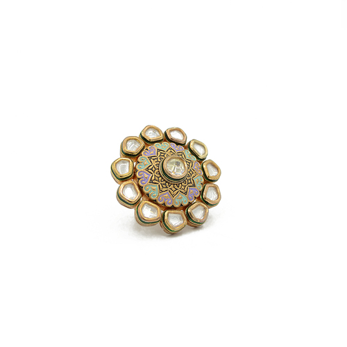 Kundan Finger Ring With Multi Mina Work