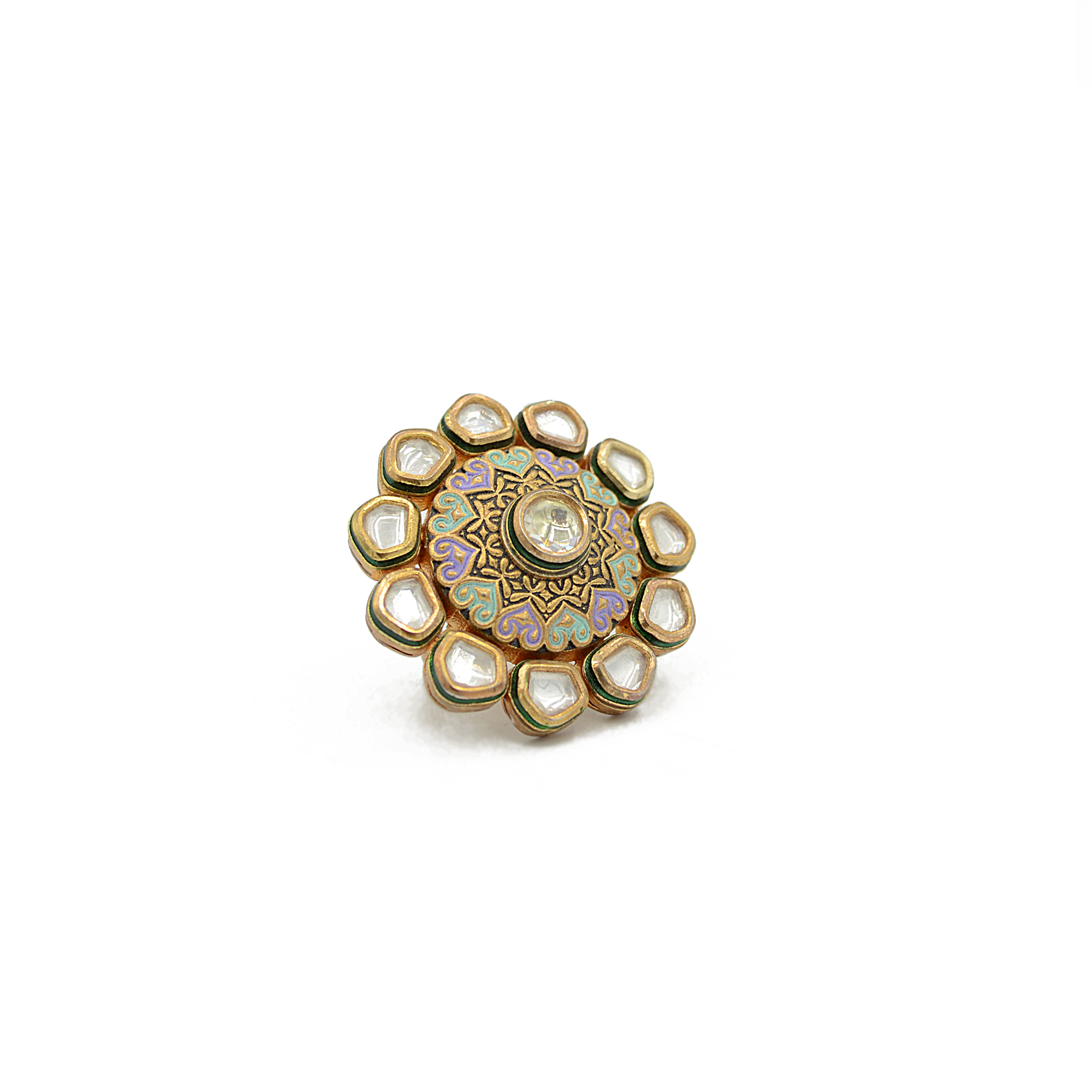 Kundan Finger Ring With Multi Mina Work