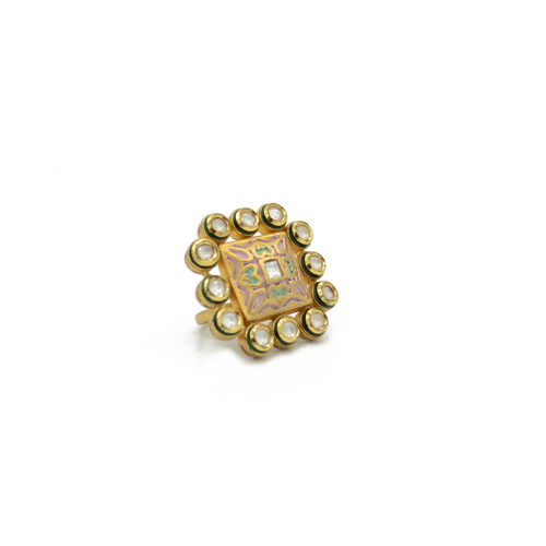 Kundan Finger Ring With Multi Mina Work
