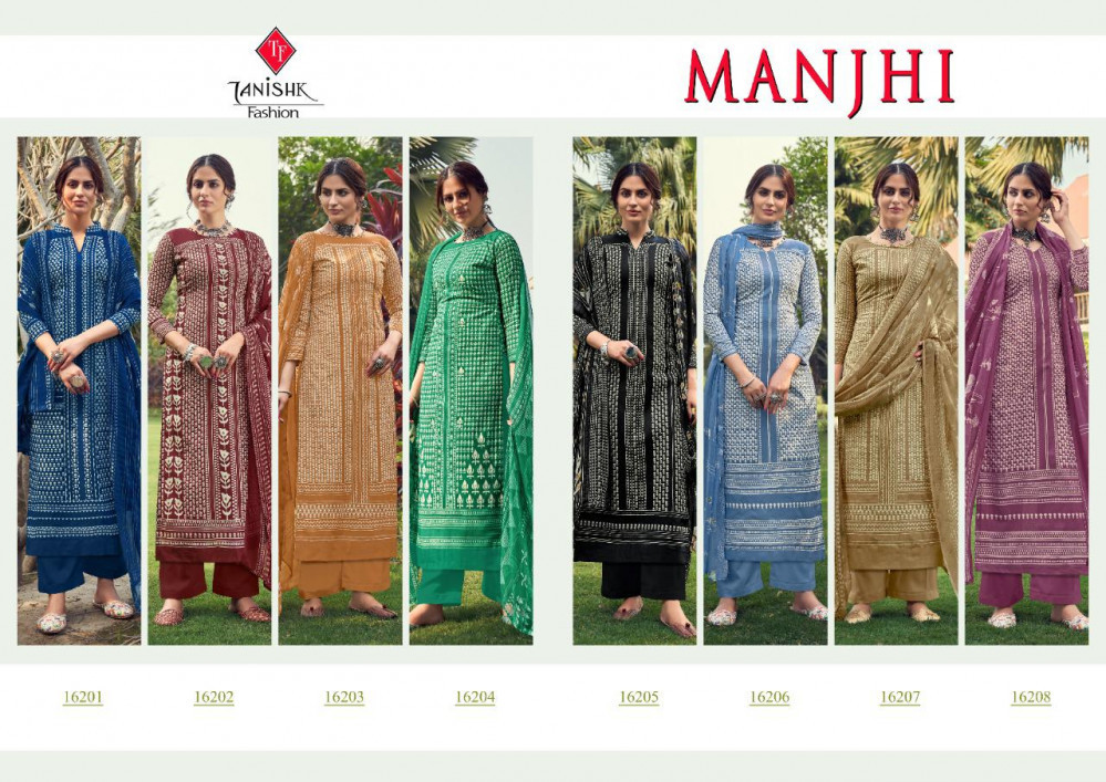 Tanishk Fashion Manjhi Pure Lawn Cambric Cotton Suits Catalog - Pure Lawn Cotton, Unstitched Size, Multi Color, Printed Pattern, Casual Ethnic Wear, Dry Clean & Washable Features