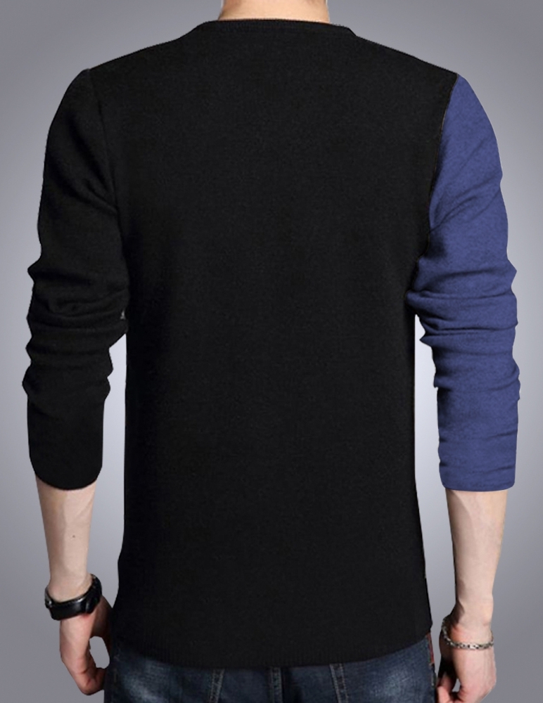 Men's Round Neck Full Sleeve Navy Black T-shirt - Cotton, Sizes S-xxl, Color Navy Melange Black | Regular Fit, Long Sleeves, Designed For Style And Comfort