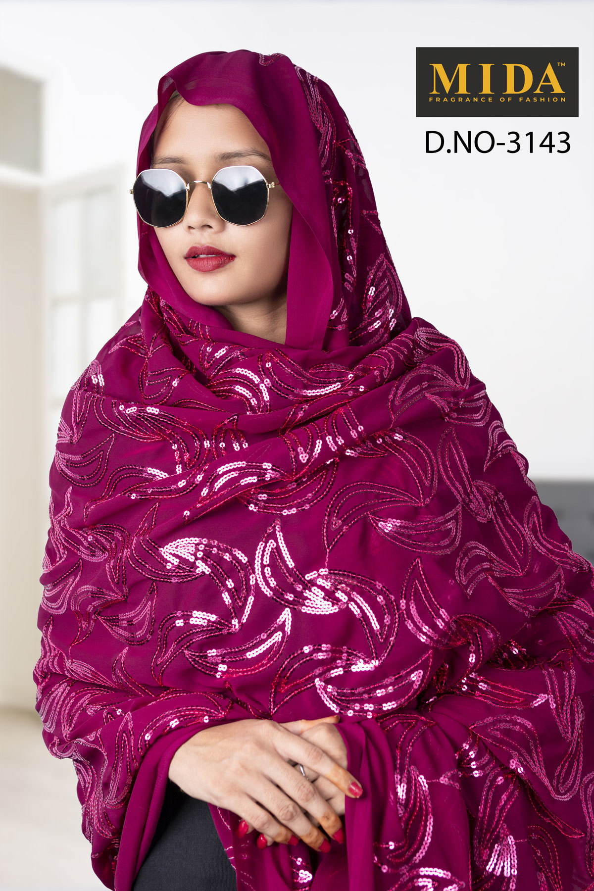 Chiffon/georgette Sequins Embroidered Scarf - 112cm X 230cm | All Colors, Machine Made, Long Length, Weight: 350g, Seasonal Use