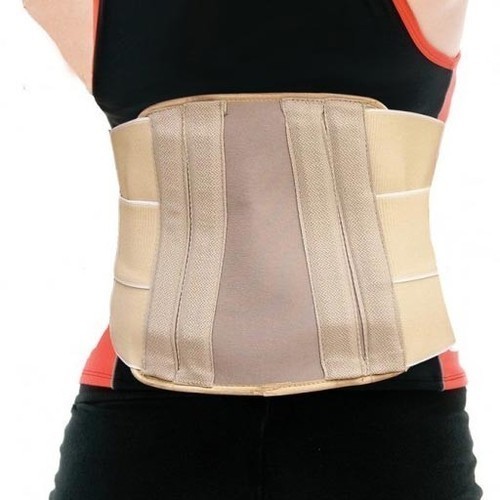Lumbar Support - Nylon And Spandex, Adjustable Size, Beige Color, Hook And Loop Closure | Enhances Comfort, Improves Circulation, Alleviates Backaches And Muscle Strains