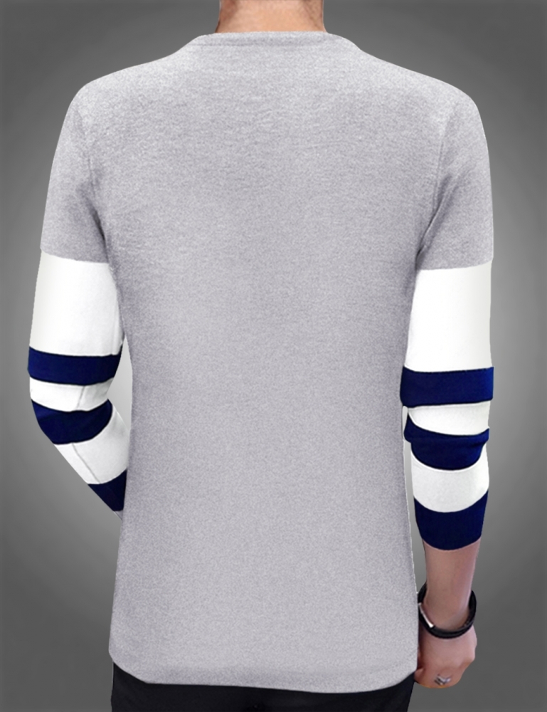 Men Round Neck Striped Grey T-shirt - Cotton, Sizes [S, M, L, Xl, Xxl], Grey & White Color, Long Sleeve | Regular Fit, Designed By Eyebogler