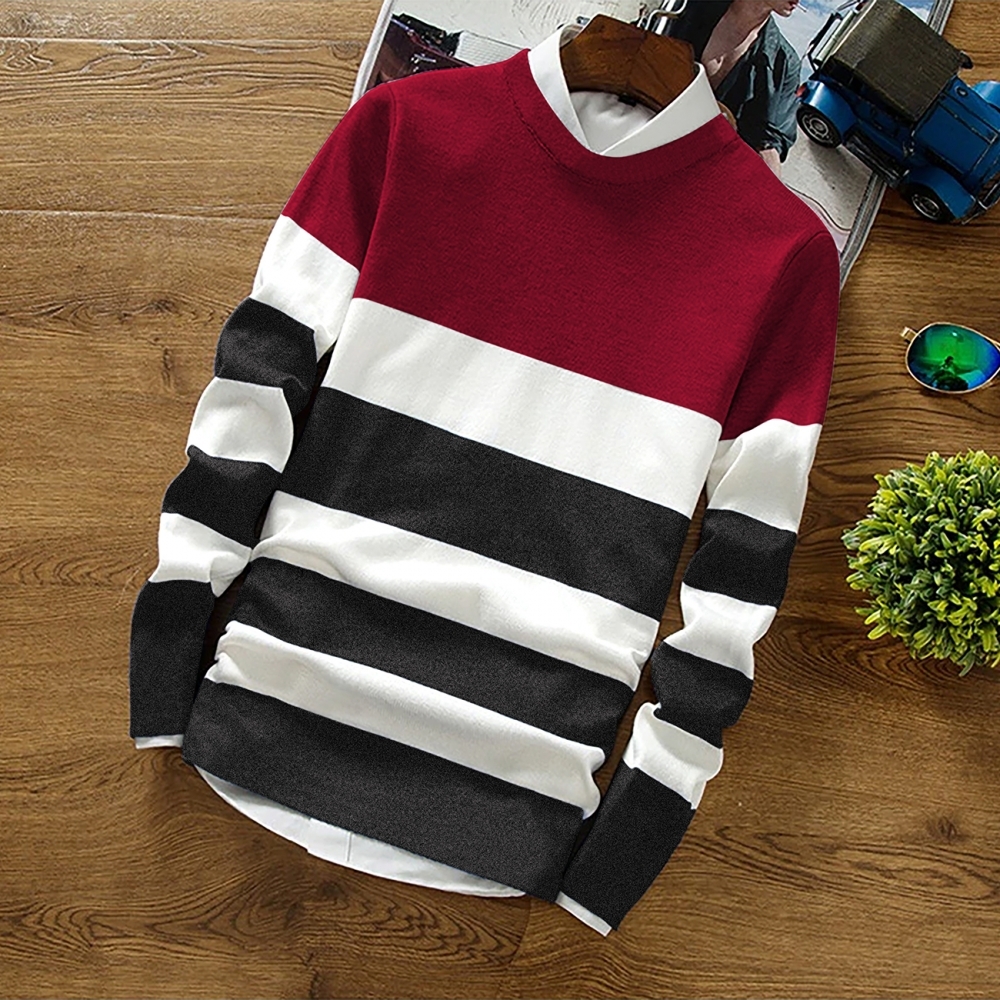 Men Round Neck Striped Red T-shirt - Cotton, Sizes S-xxl, Color Red, Long Sleeve | Eyebogler Regular Fit T-shirt Designed For Style And Comfort