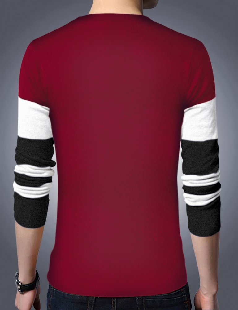 Men Round Neck Striped Red T-shirt - Cotton, Sizes S-xxl, Color Red, Long Sleeve | Eyebogler Regular Fit T-shirt Designed For Style And Comfort