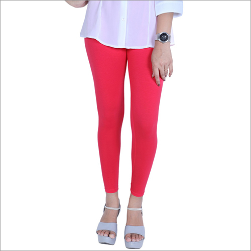 Ladies Red Color Legging - Cotton Fabric, Casual Style | Plain Pattern Design For Everyday Comfort And Versatile Wear