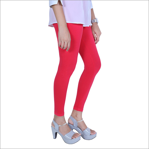 Ladies Red Color Legging - Cotton Fabric, Casual Style | Plain Pattern Design For Everyday Comfort And Versatile Wear