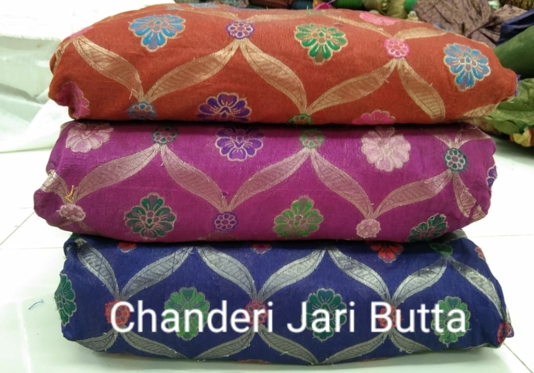 Chanderi Jari Butta Fabrics - Jacquard Material, 100 Cm Length, Width Ranges 44-60 Inches, Available In Light & Dark Colors, Multipurpose Use