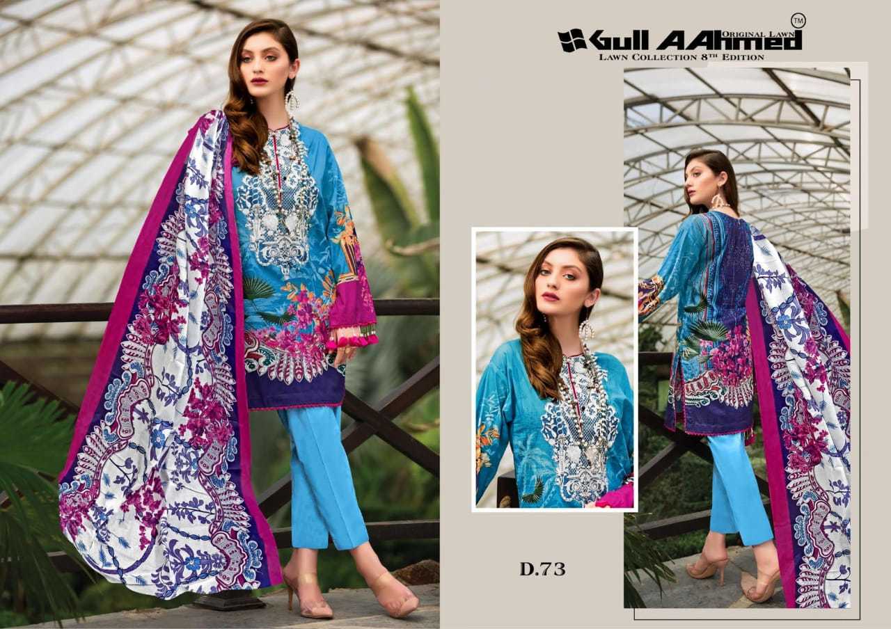 Gull Ahmed Vol 8 Luxury Lawn Cotton Printed Dress Material Catalog - Pure Lawn Fabric (Top 2.50m, Bottom 2.00m), Pure Cotton Mal Mal Dupatta (2.25m) , Multi Color, Full Sleeves, Washable