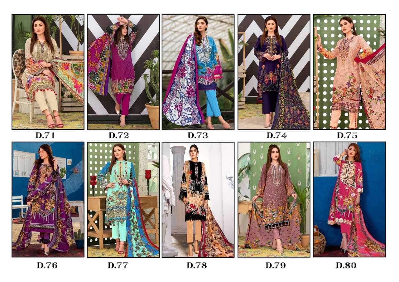 Gull Ahmed Vol 8 Luxury Lawn Cotton Printed Dress Material Catalog - Pure Lawn Fabric (Top 2.50m, Bottom 2.00m), Pure Cotton Mal Mal Dupatta (2.25m) , Multi Color, Full Sleeves, Washable
