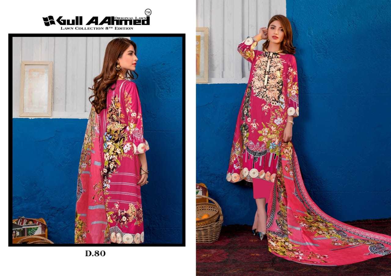 Gull Ahmed Vol 8 Luxury Lawn Cotton Printed Dress Material Catalog - Pure Lawn Fabric (Top 2.50m, Bottom 2.00m), Pure Cotton Mal Mal Dupatta (2.25m) , Multi Color, Full Sleeves, Washable